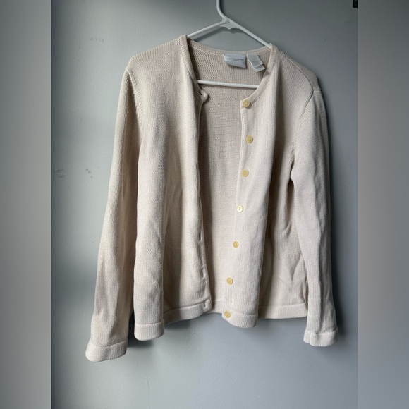 VTG Liz Claiborne Sweater Button Down Cardigan Cream Beige Knit Size S M - Picture 1 of 9
